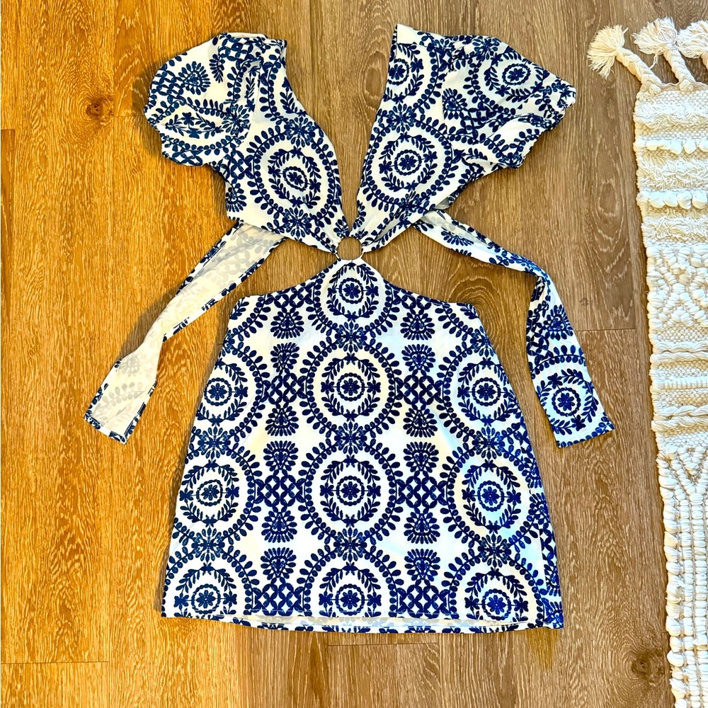 Blue and White Tie back cut out dress size M